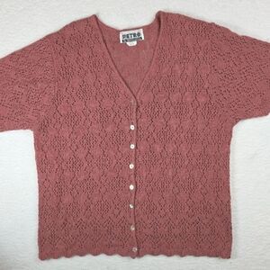 Retro By Renaissence Pink Lace Knit V-Neck Cardigan Sweater Blouse Size 1X
